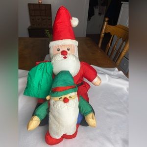 Pair Of Two Nylon Santa’s Dept56 Silver Company Parachute Stuffed Tog Christmas